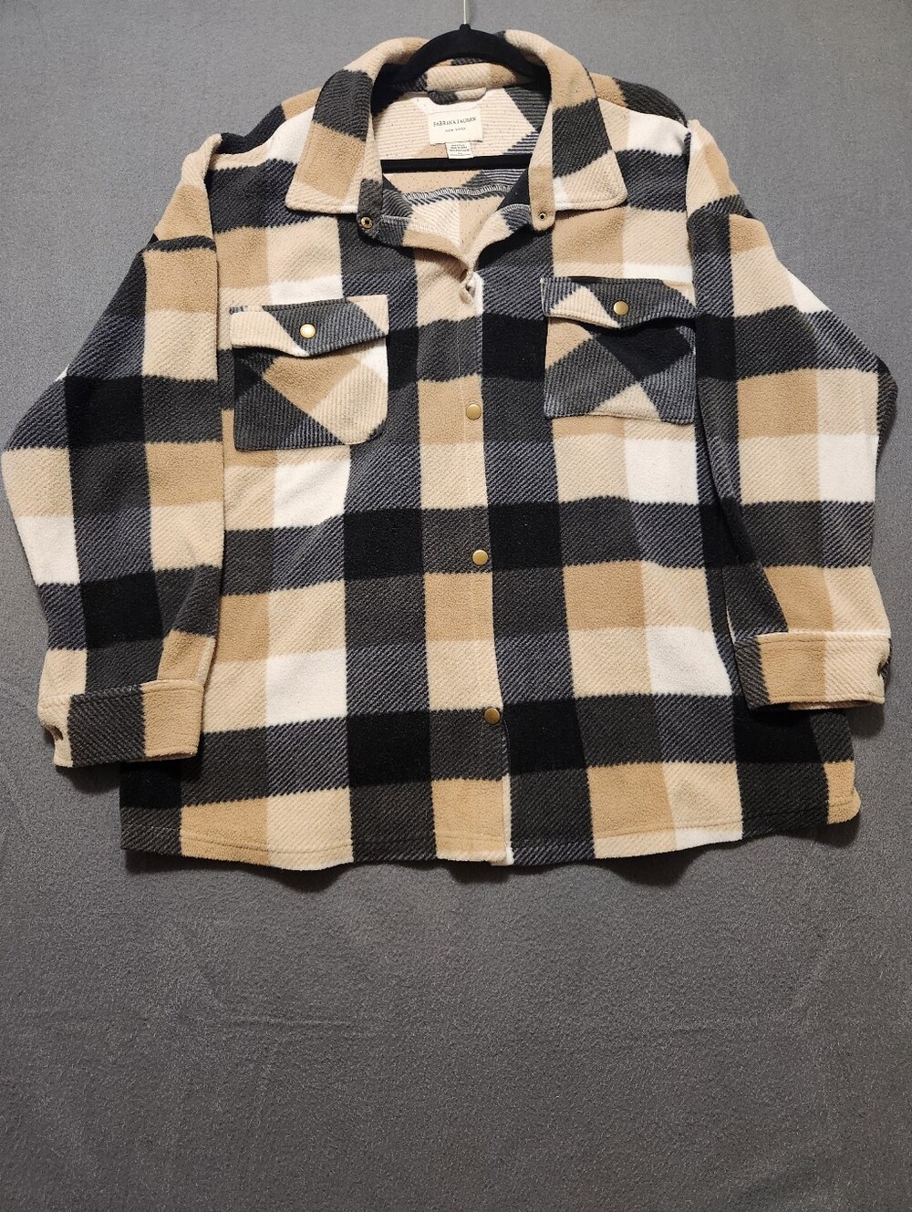 Sabrina Lauren Plaid Top Womens Size 3X Multicolor Button Snaps Pockets Fleece